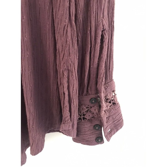 Free People | The Best Blouse Button Front Size M Purple Crochet Oversized - Picture 6 of 10